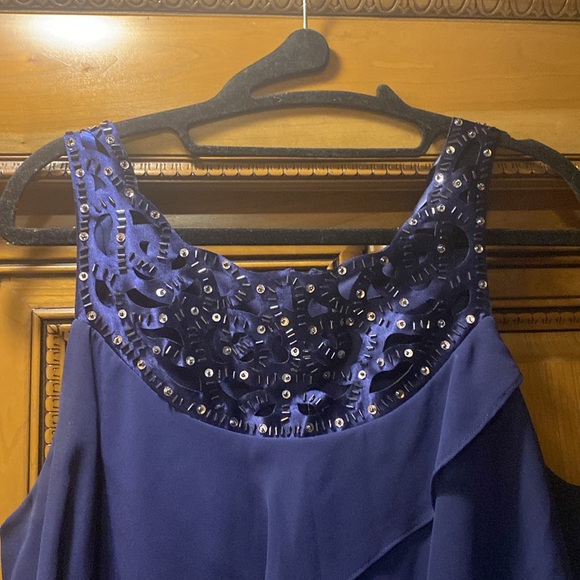 Bellisima Fashion Navy Blue Embellished Tiered Sleeveless Dress Size 14 - Picture 2 of 7